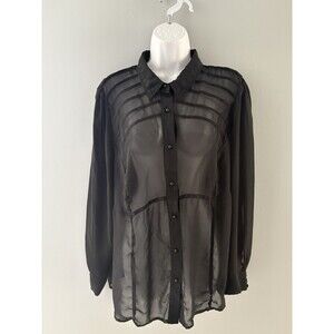 Madison Paige Blouse Size 1X Black Sheer Button Front Whimsigoth Witchy Romance